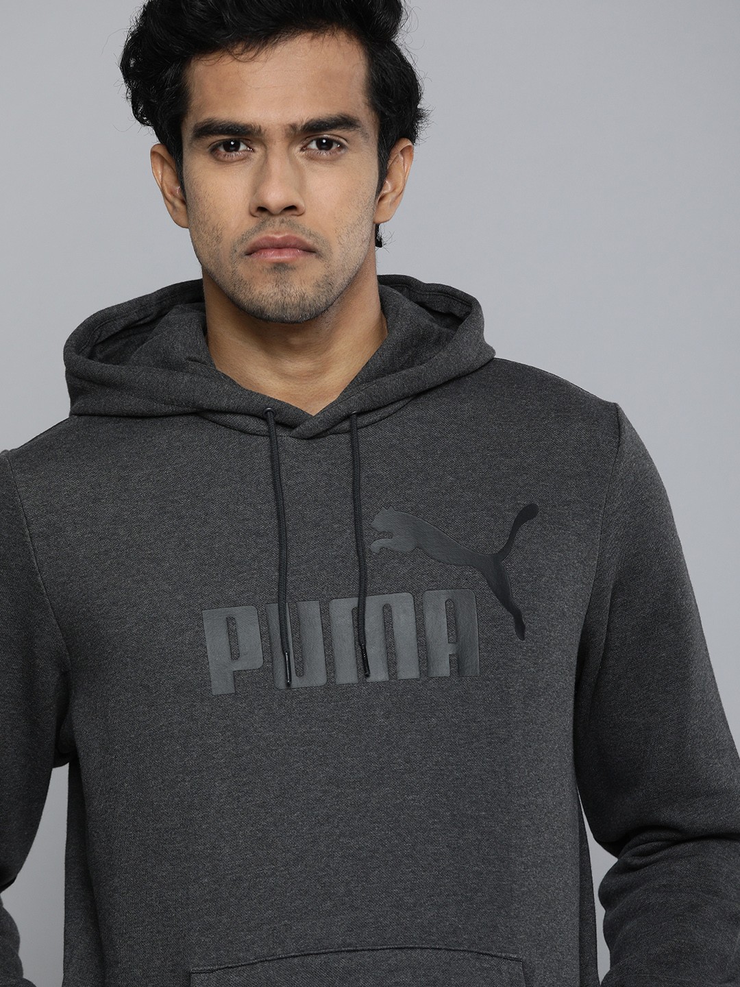 

Puma Men Grey Essential Big Brand Logo Printed Hooded Sweatshirt