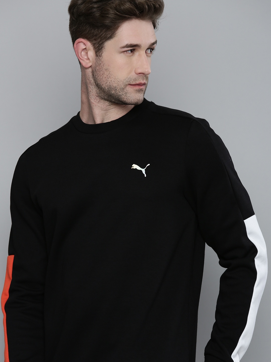 

one8 x PUMA Men Black & Red Brand Logo Printed Virat Kohli Slim Fit Sweatshirt