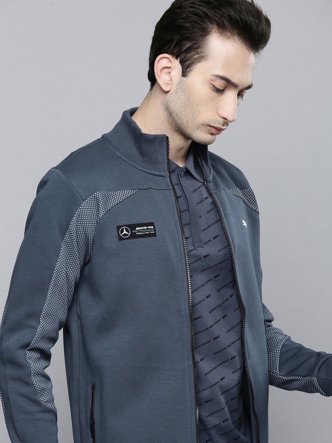 

PUMA Motorsport Men Navy Blue Mercedes F1 Slim Fit Sweat Track Jacket