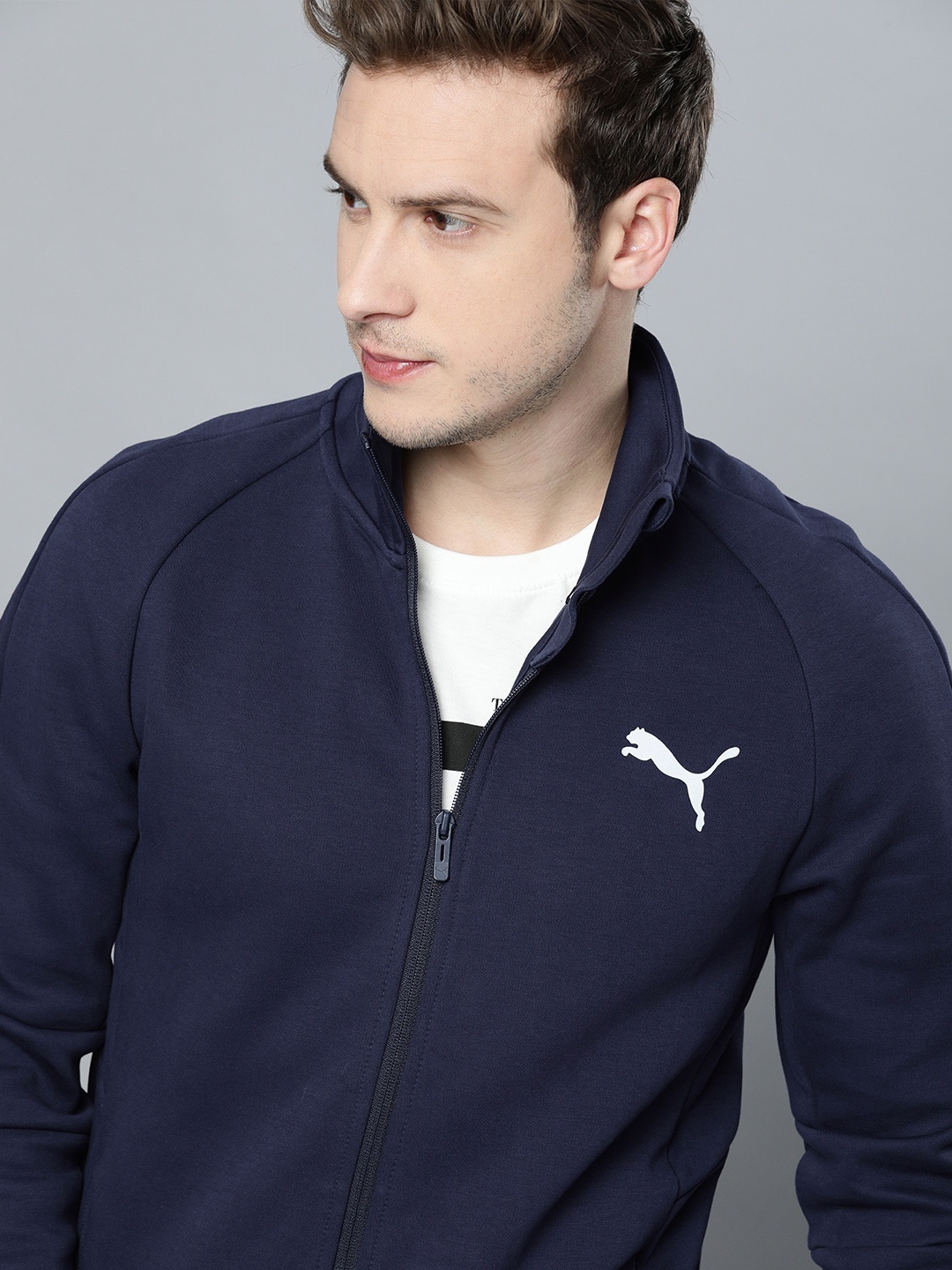 

Puma Men Navy Blue Evostripe DryCELL Slim Fit Sporty Jacket