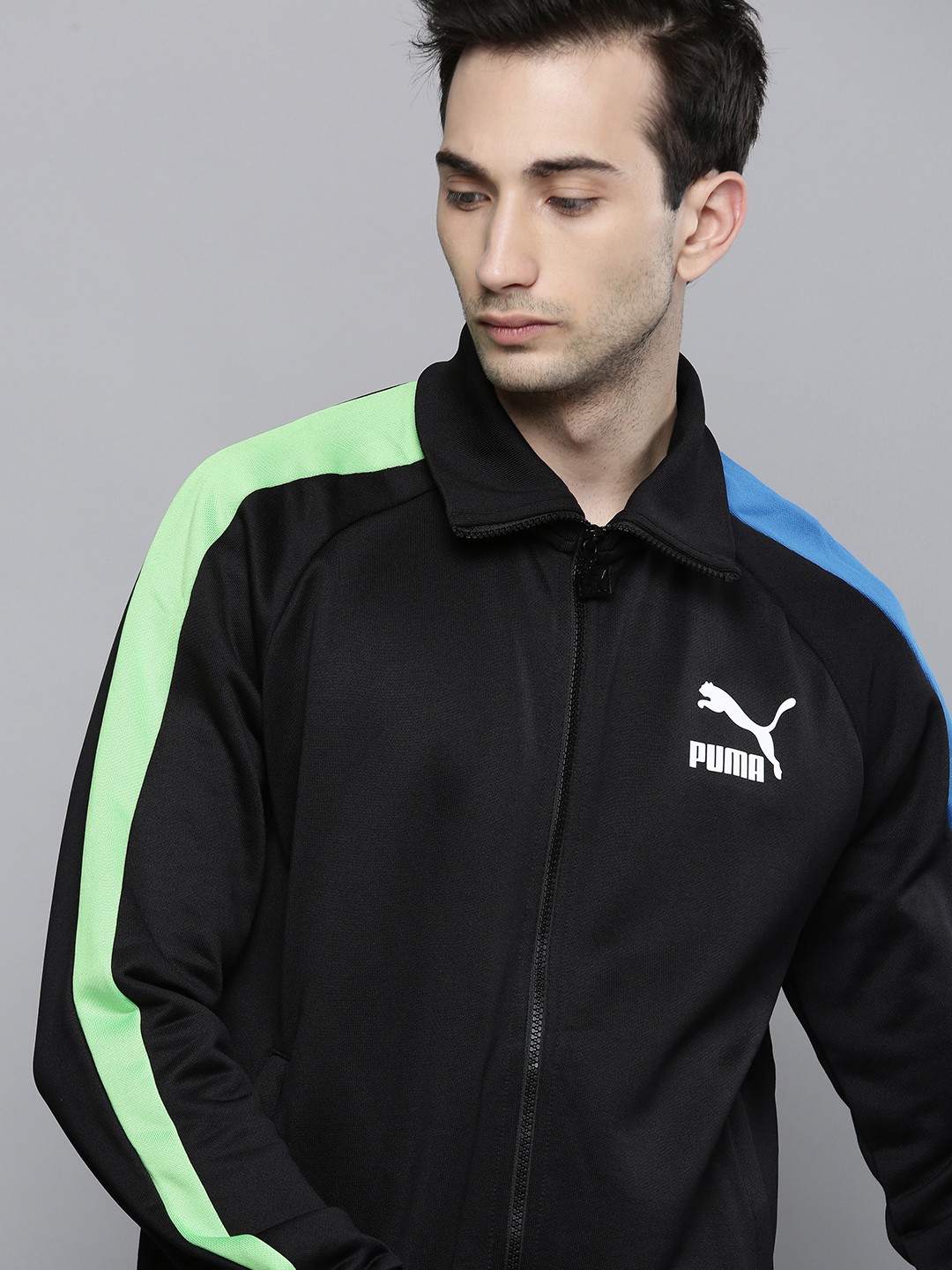 

Puma Men Black Green Colourblocked Sporty Track Sustainable Jacket