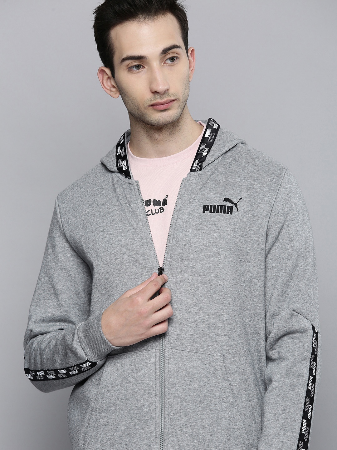 

Puma Men Regular Fit Typography Hooded Brand Logo Sporty Track Jacket, Grey