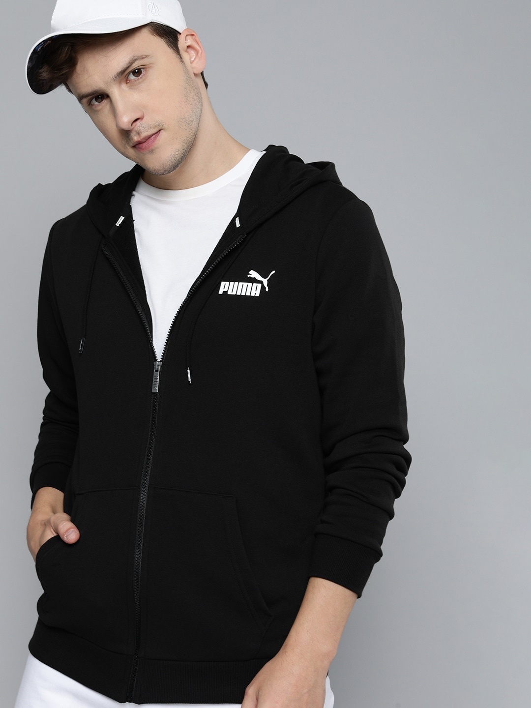 

Puma Men Black Logo Printed Front-Open Hooded Sustainable Sweatshirt
