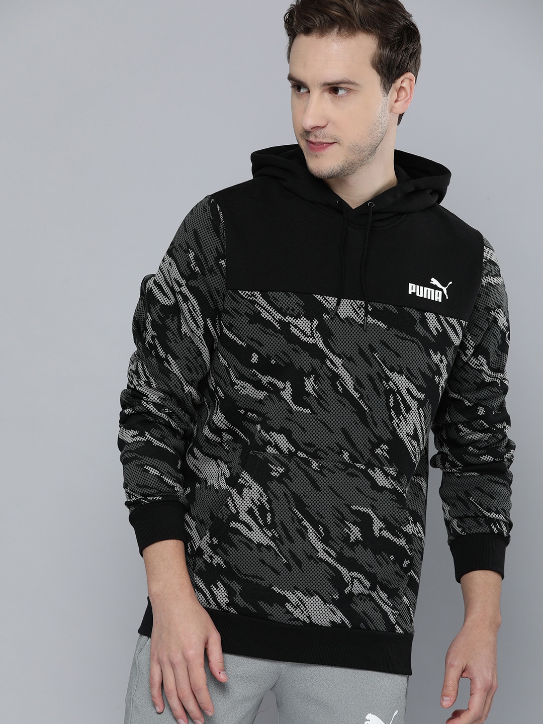 

Puma Men Black Printed Graphic AOP Hooded Sweatshirt