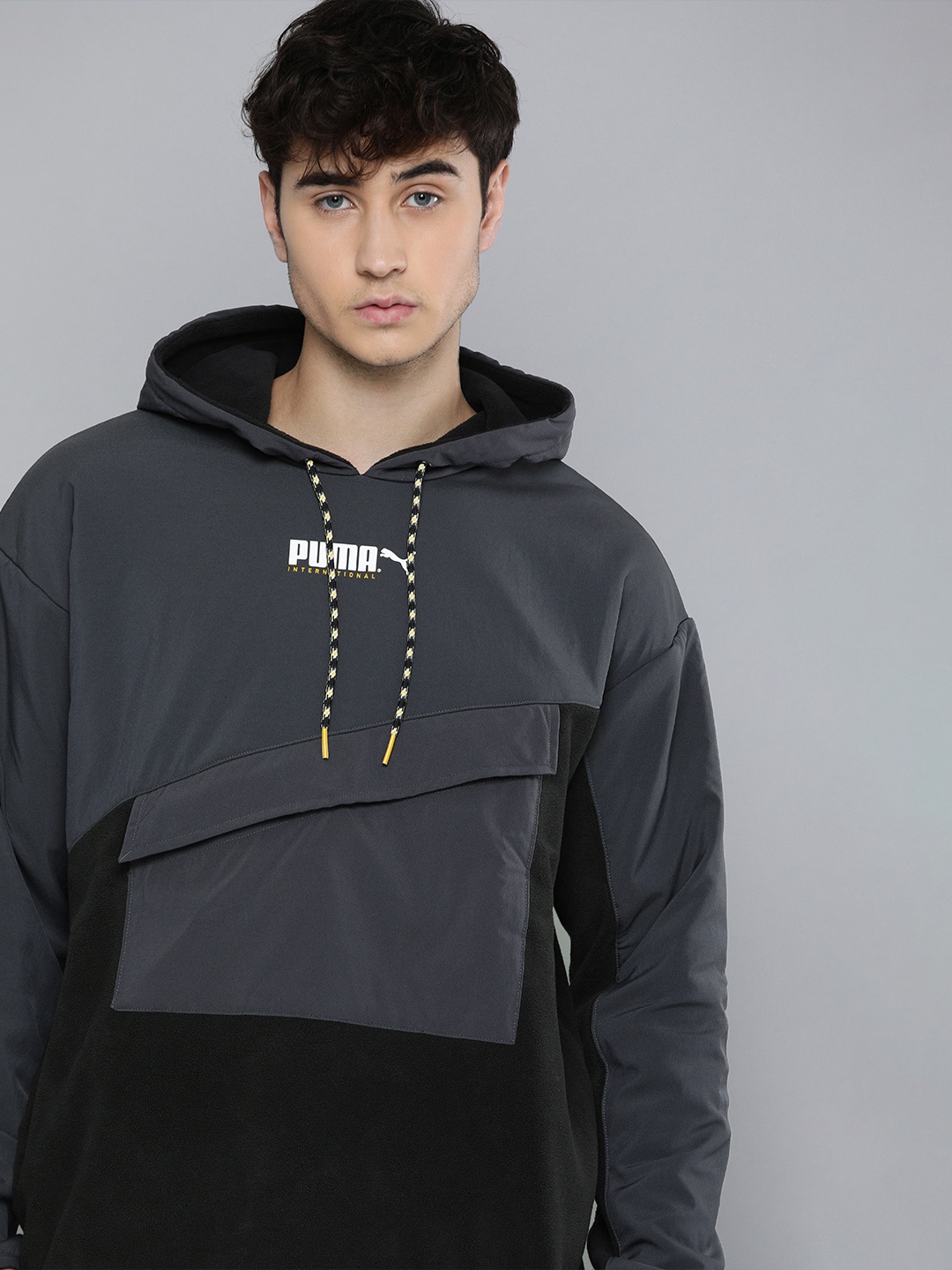 

Puma Men Black Colourblocked Regular Fit International Winterized Hooded Sweatshirt