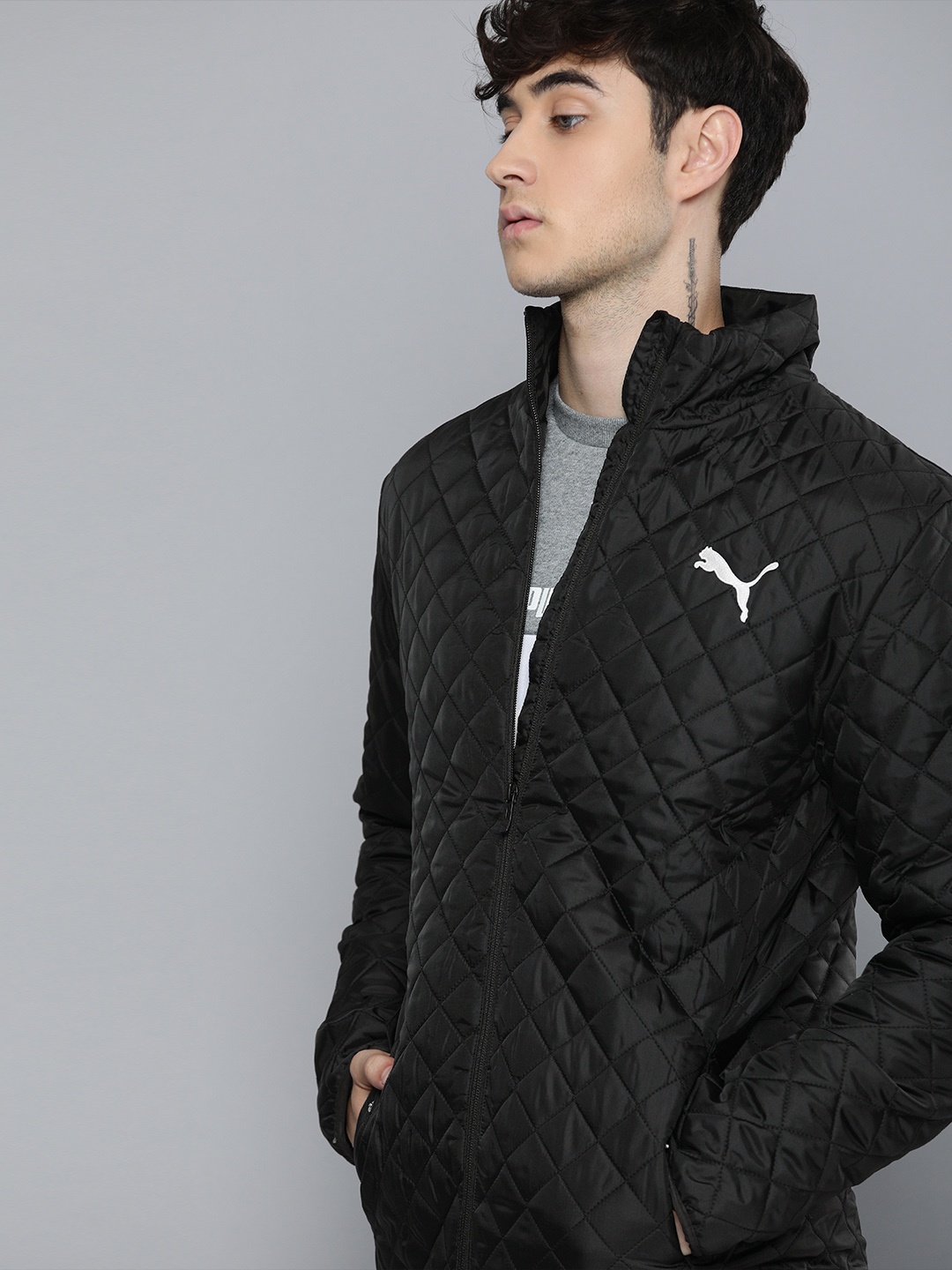 

Puma Men Black Solid Lightweight Quilted Jacket