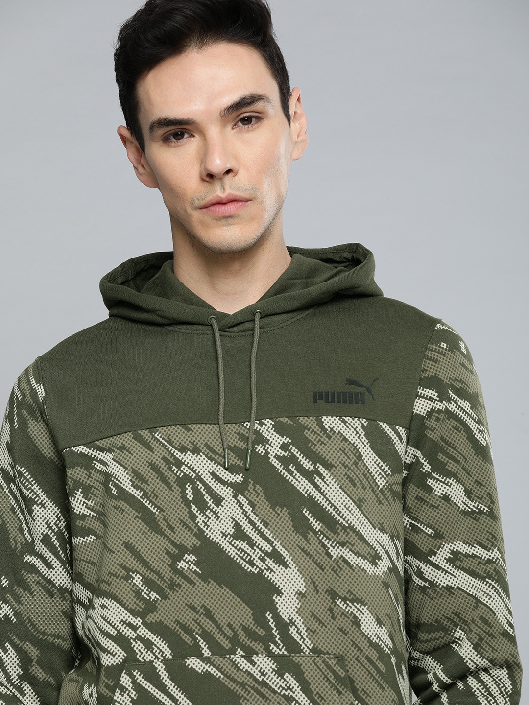 

Puma Men Green & Cream Printed Hooded Sweatshirt
