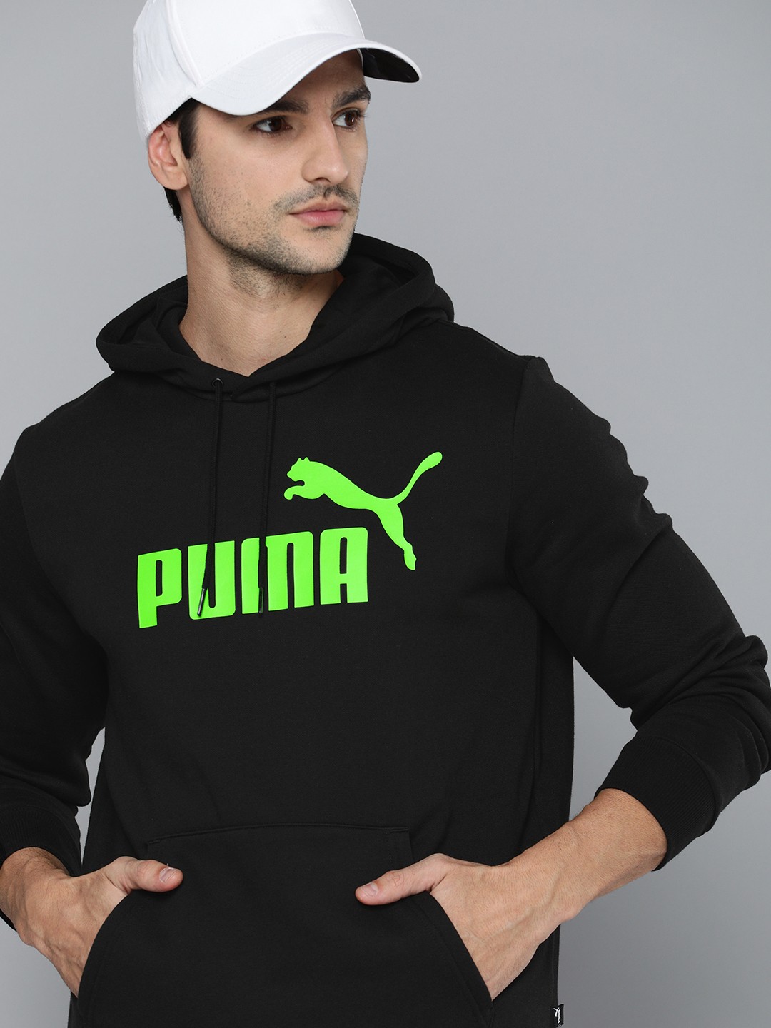 

Puma Men Black Logo Printed Essential Hooded Pullover Sweatshirt