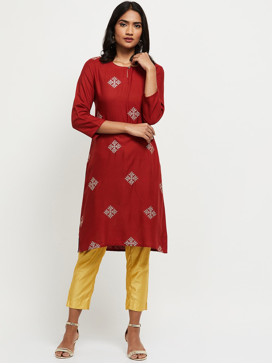 

max Women Red Ethnic Motifs Printed Kurta