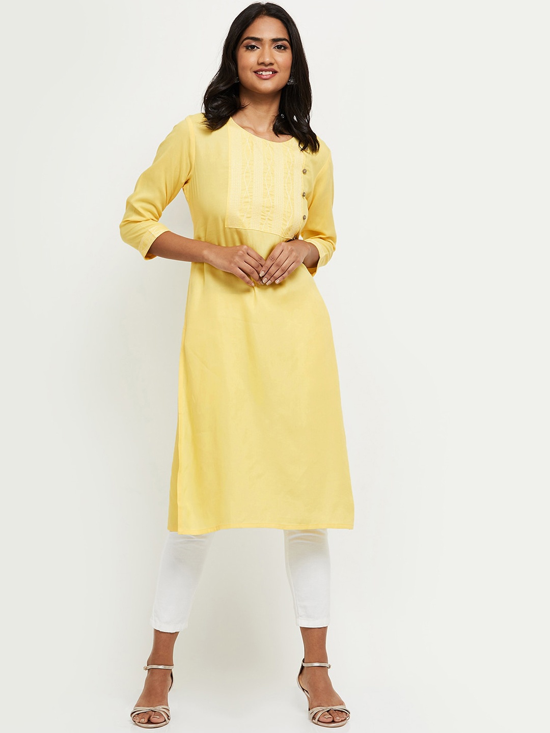 

max Women Yellow Yoke Design Kurta