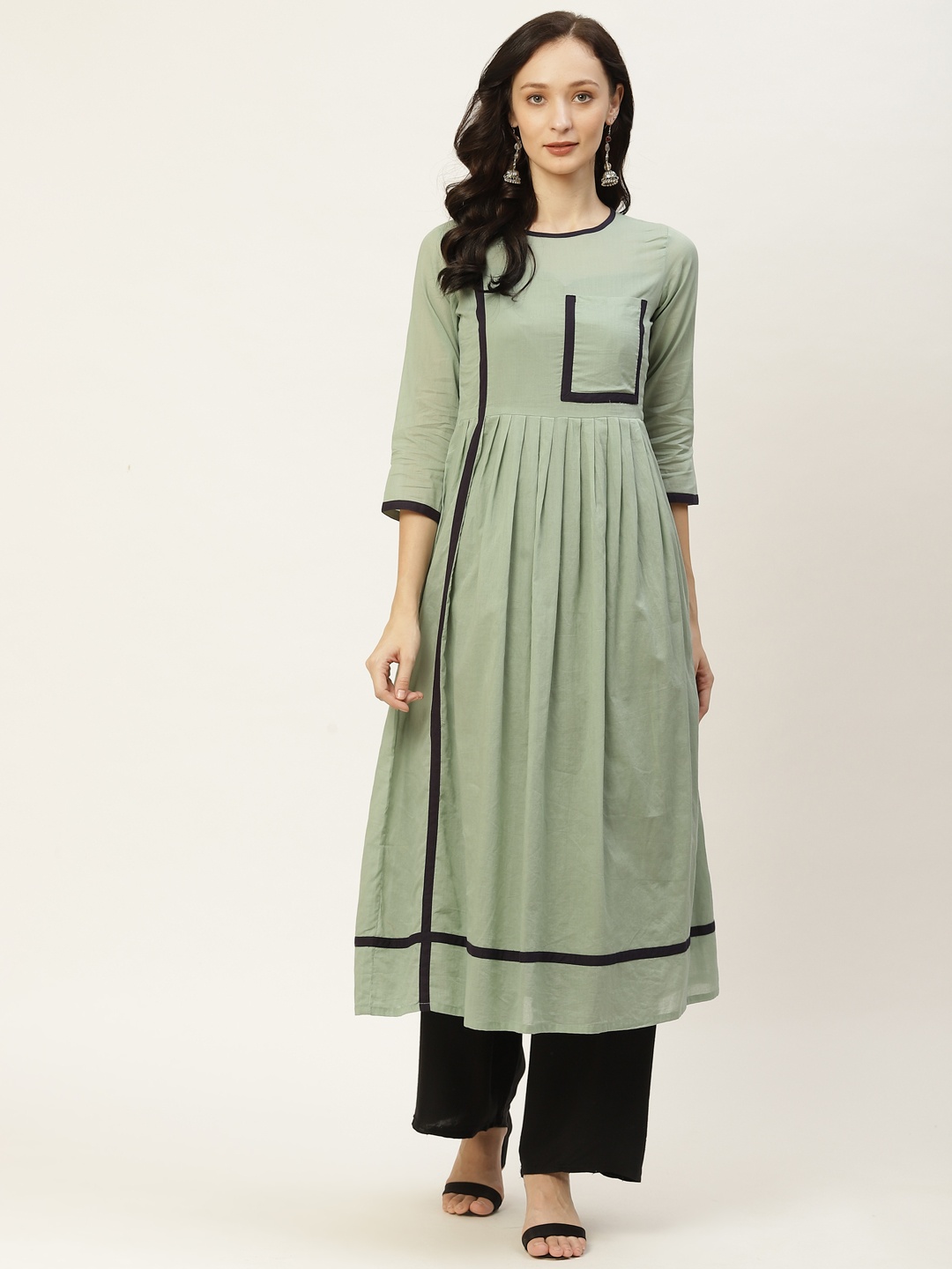 

Saanjh Women Green & Olive Green Anarkali Kurta