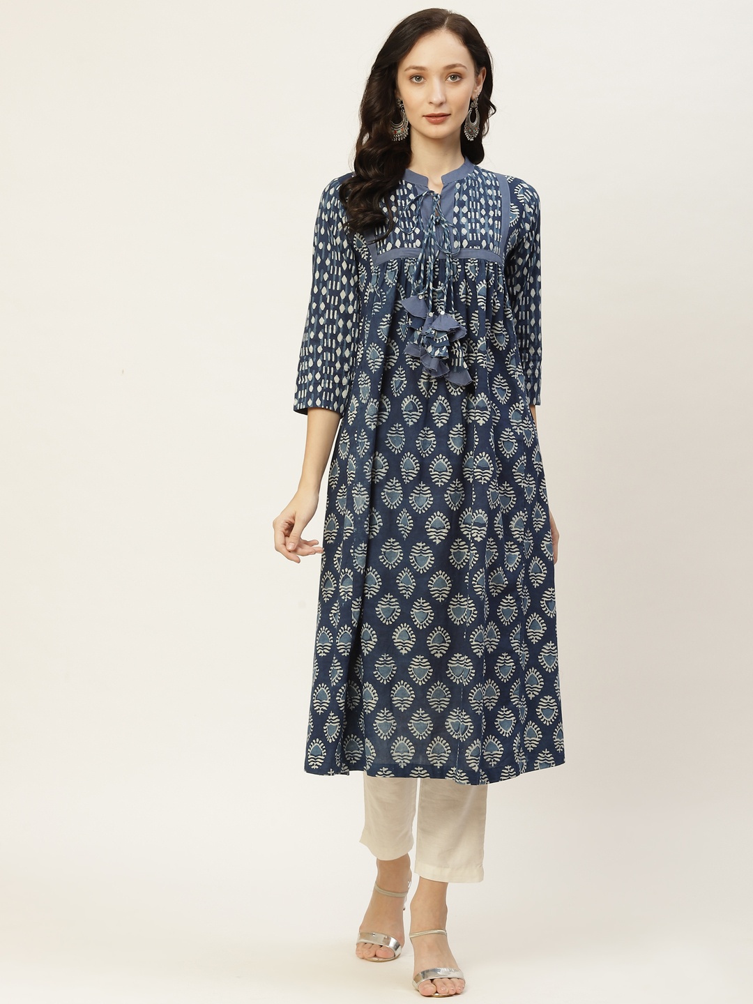 

Saanjh Women Navy Blue Ethnic Motifs Printed Anarkali Kurta