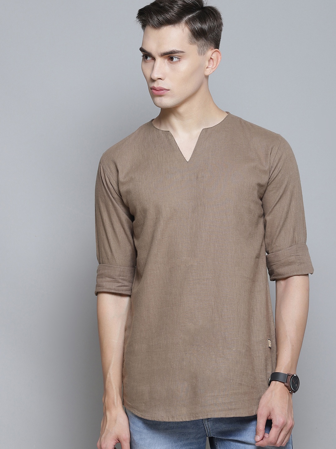 

DENNISON Men Brown Comfort Slim Fit Short Kurta