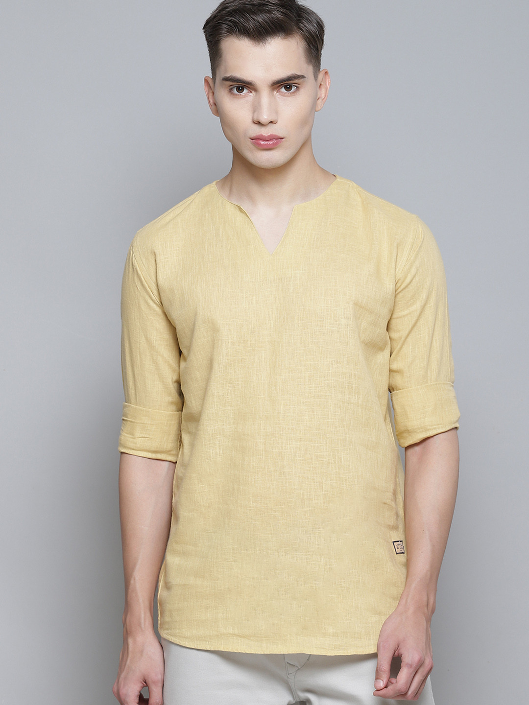 

DENNISON Men Yellow Comfort Slim Fit Short Kurta