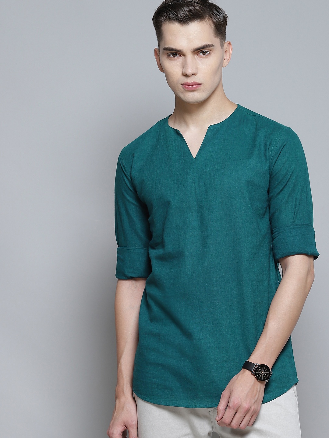 

DENNISON Men Green Comfort Slim Fit Short Kurta