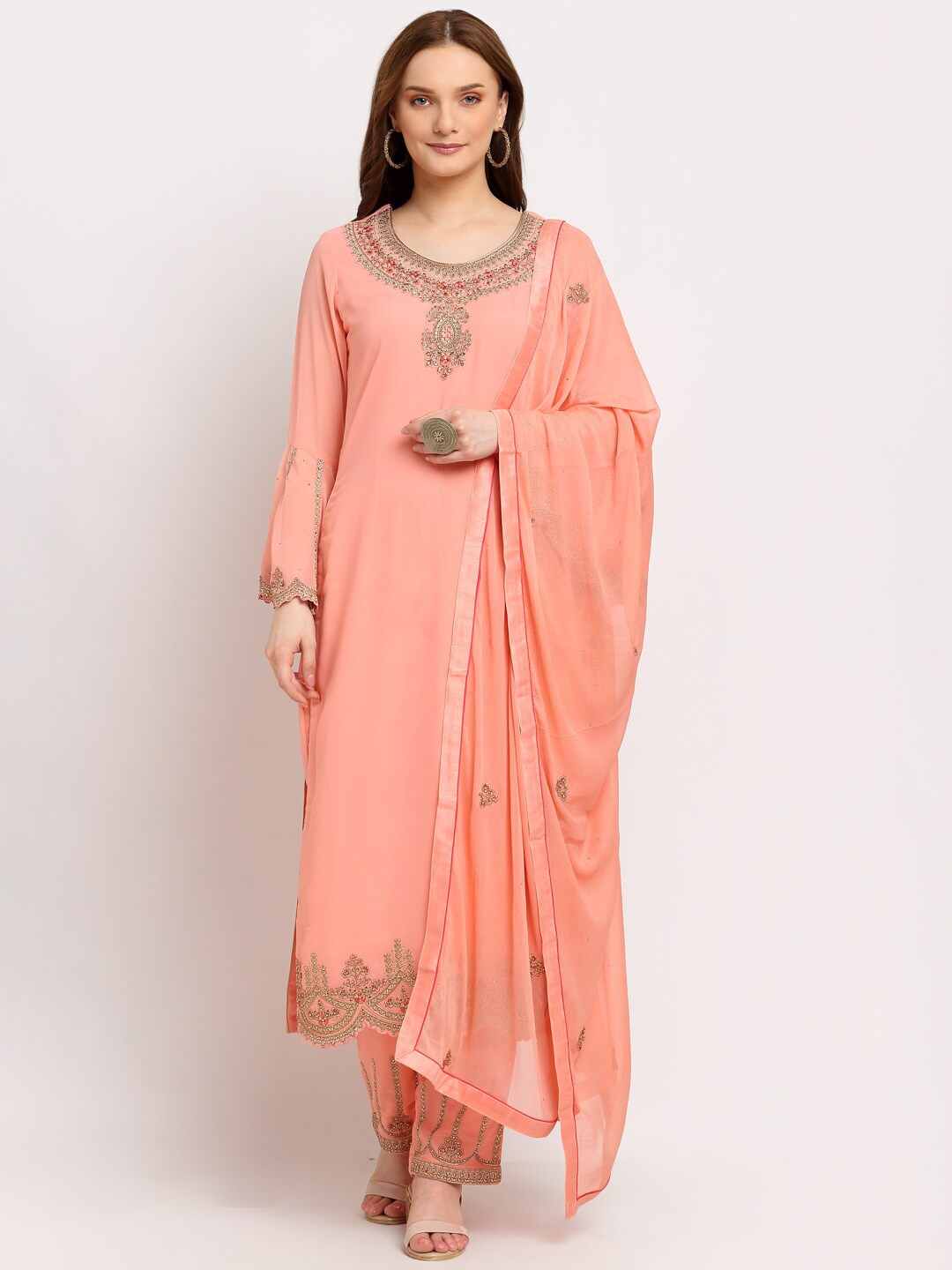 

Stylee LIFESTYLE Peach-Coloured Embroidered Unstitched Dress Material