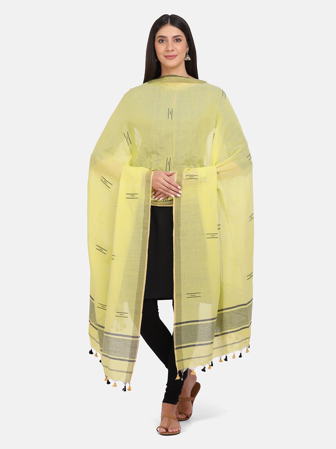 

THE WEAVE TRAVELLER Women Yellow Woven Design