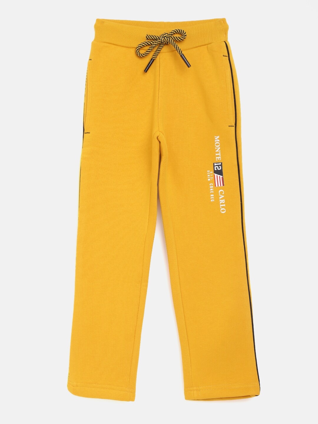 

Monte Carlo Boys Mustard Yellow Solid Track Pants with Printed Detail