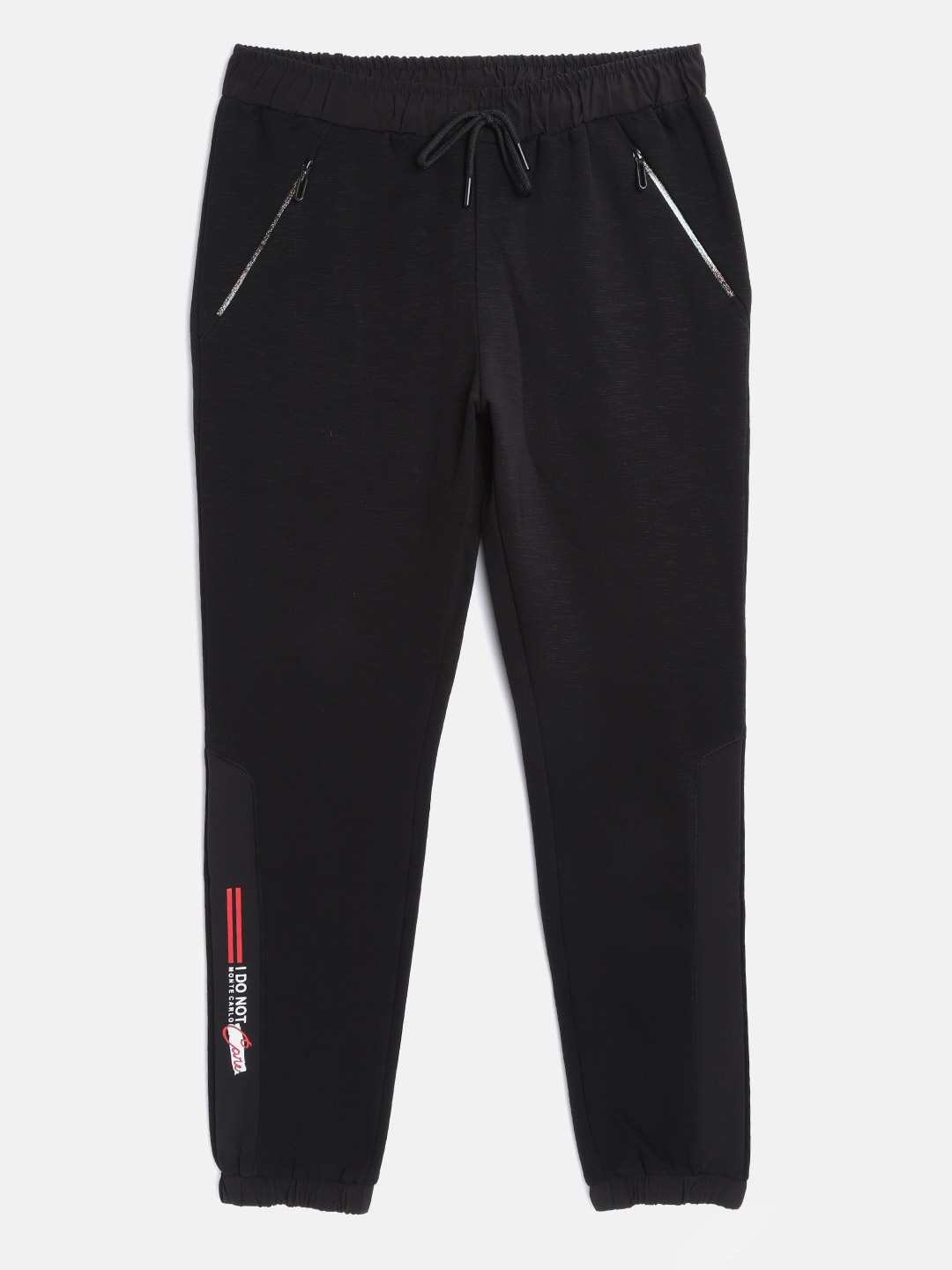 

Monte Carlo Girls Black Solid Joggers with Brand Logo Print Detail