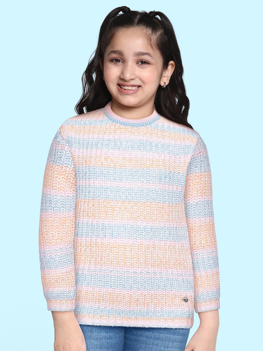 

Monte Carlo Girls Coral Orange & Blue Striped Pullover
