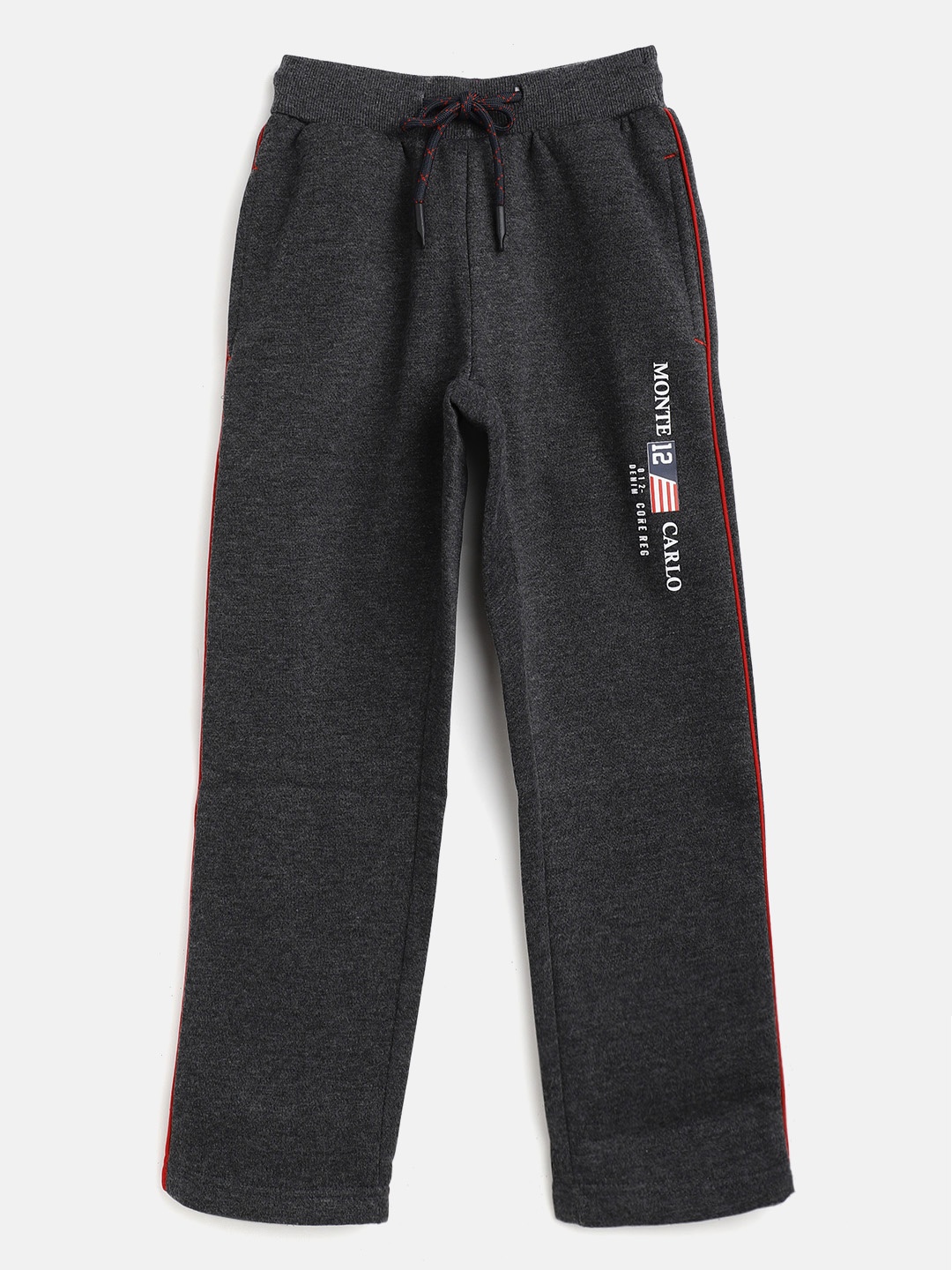 

Monte Carlo Boys Charcoal Grey Solid Track Pants with Printed Detail