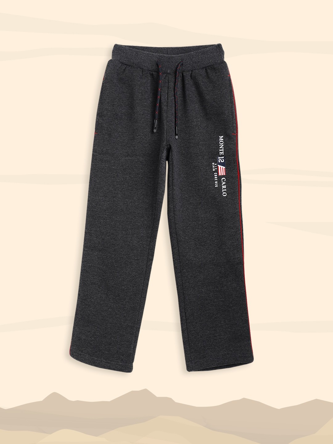 

Monte Carlo Boys Charcoal Grey Solid Track Pants with Brand Logo Print Detail