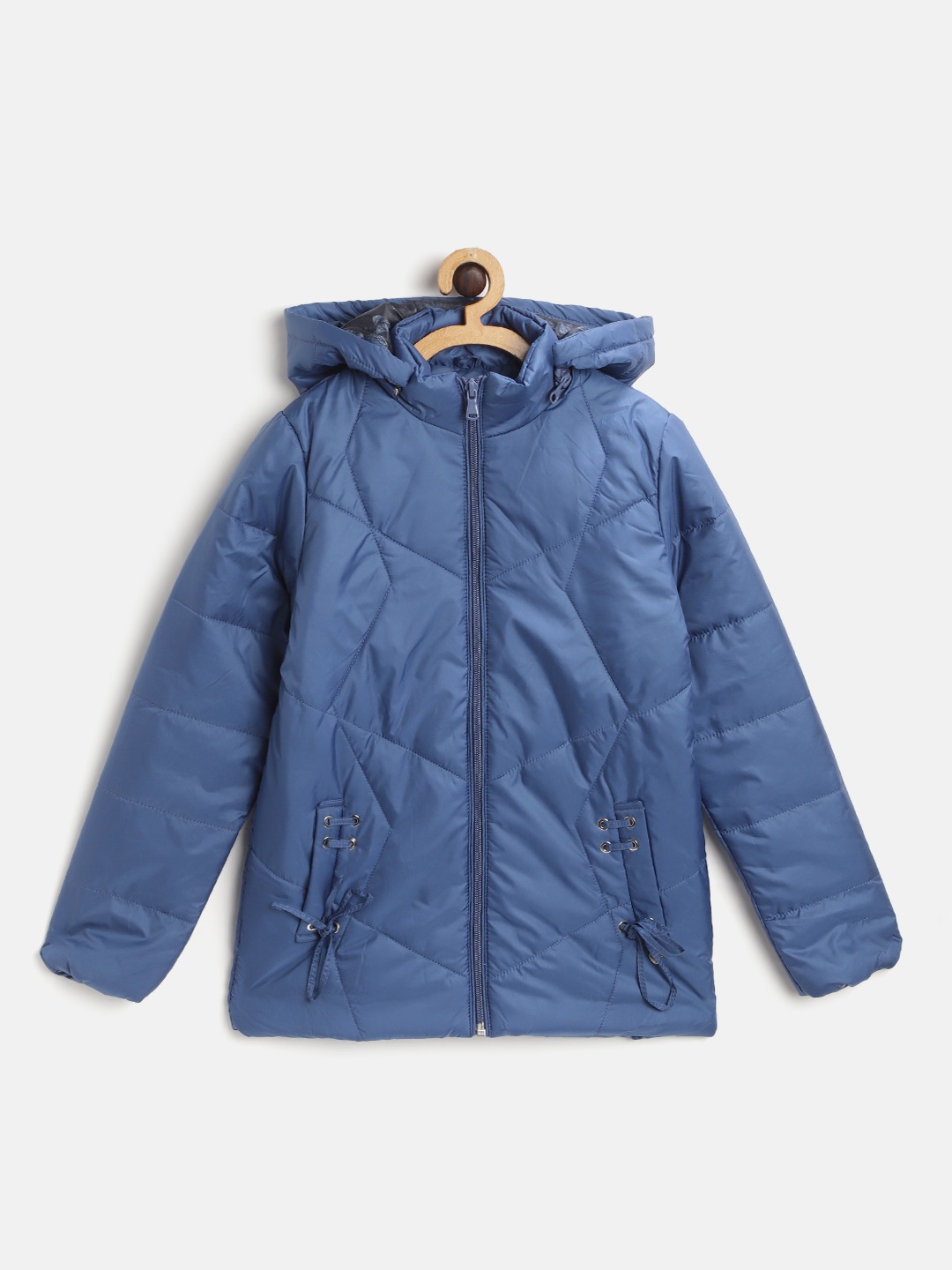 

Monte Carlo Girls Blue Solid Quilted Jacket with Detachable Hood