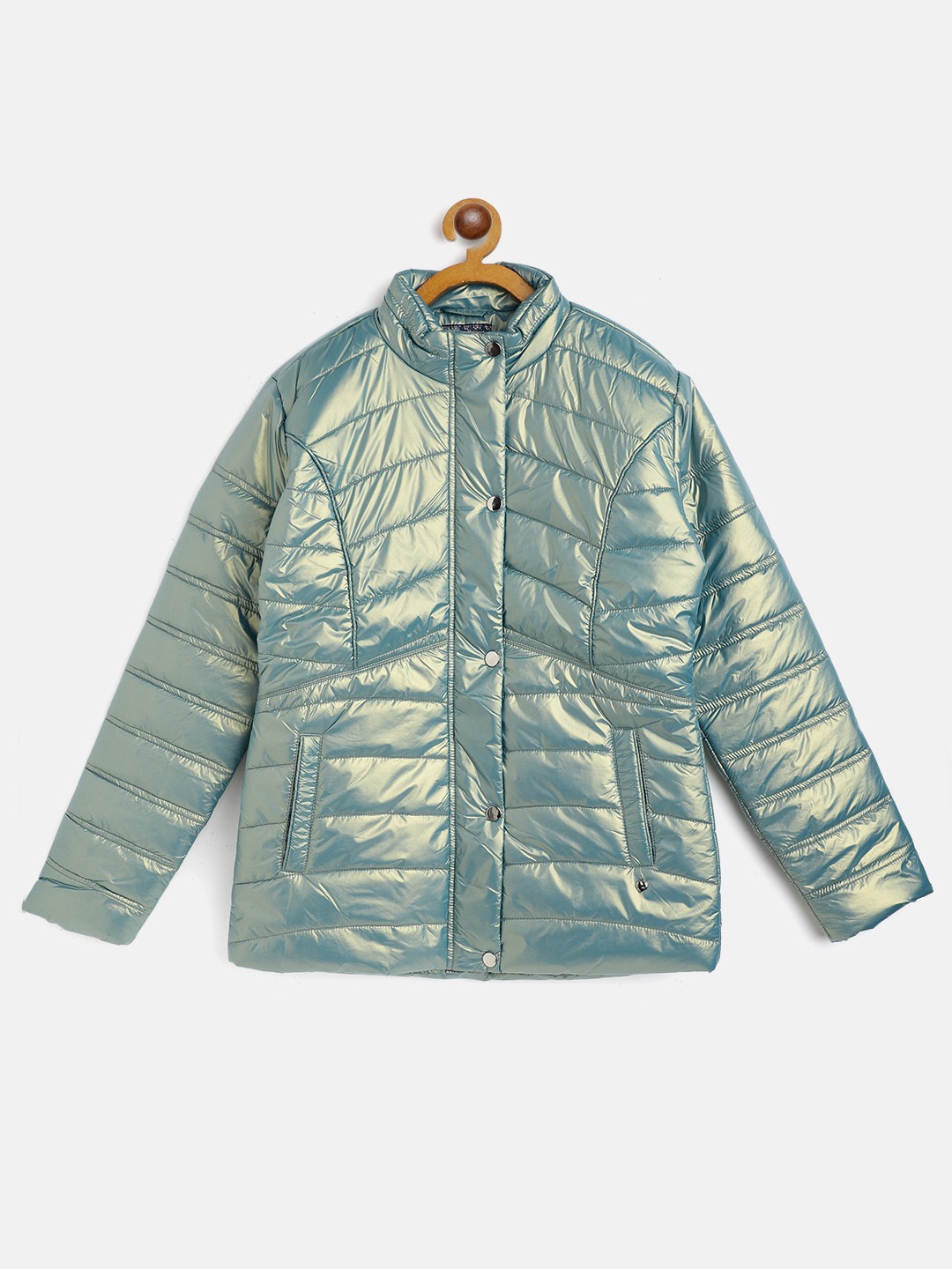 

Monte Carlo Girls Green Solid Sheen Effect Puffer Jacket