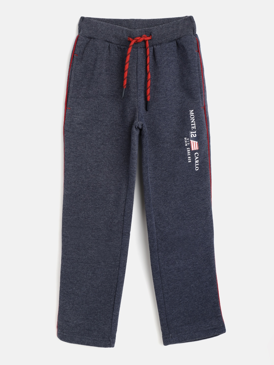 

Monte Carlo Boys Navy Blue Solid Track Pants with Brand Logo Print Detail