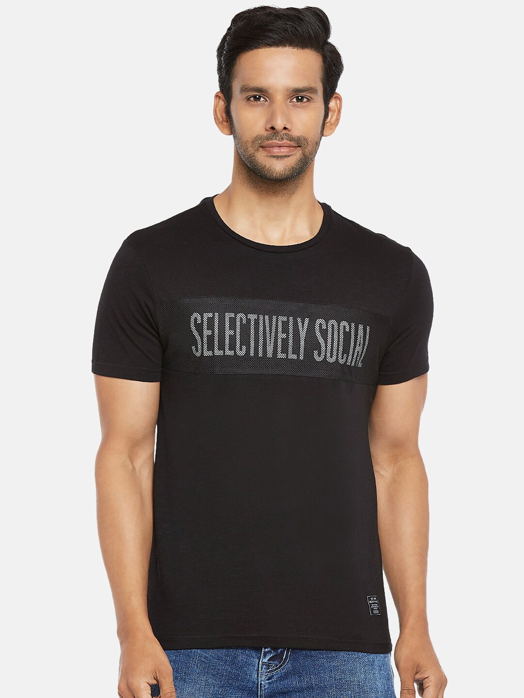 

People Men Black Typography Printed Cotton T-shirt