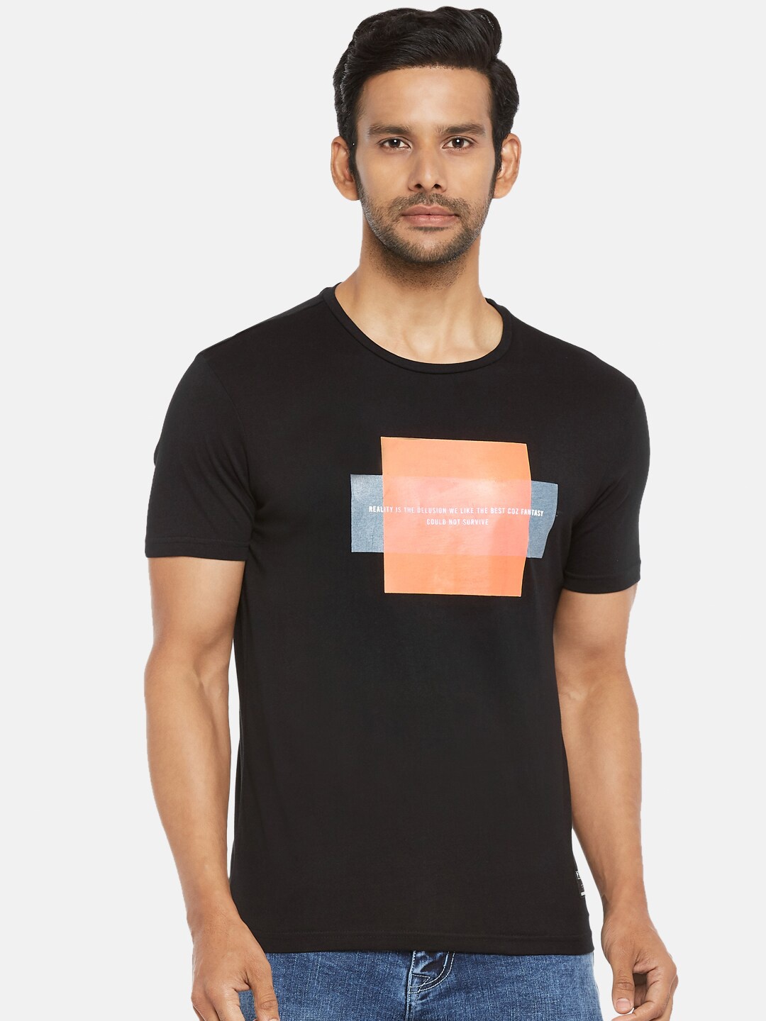 

People Men Black Typography Printed Cotton T-shirt