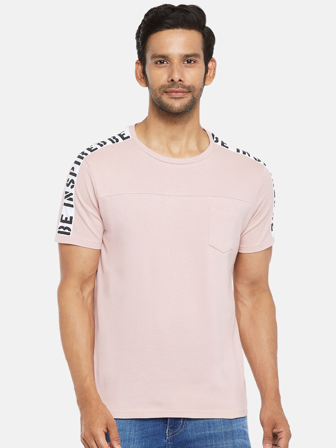 

People Men Pink Cotton T-shirt