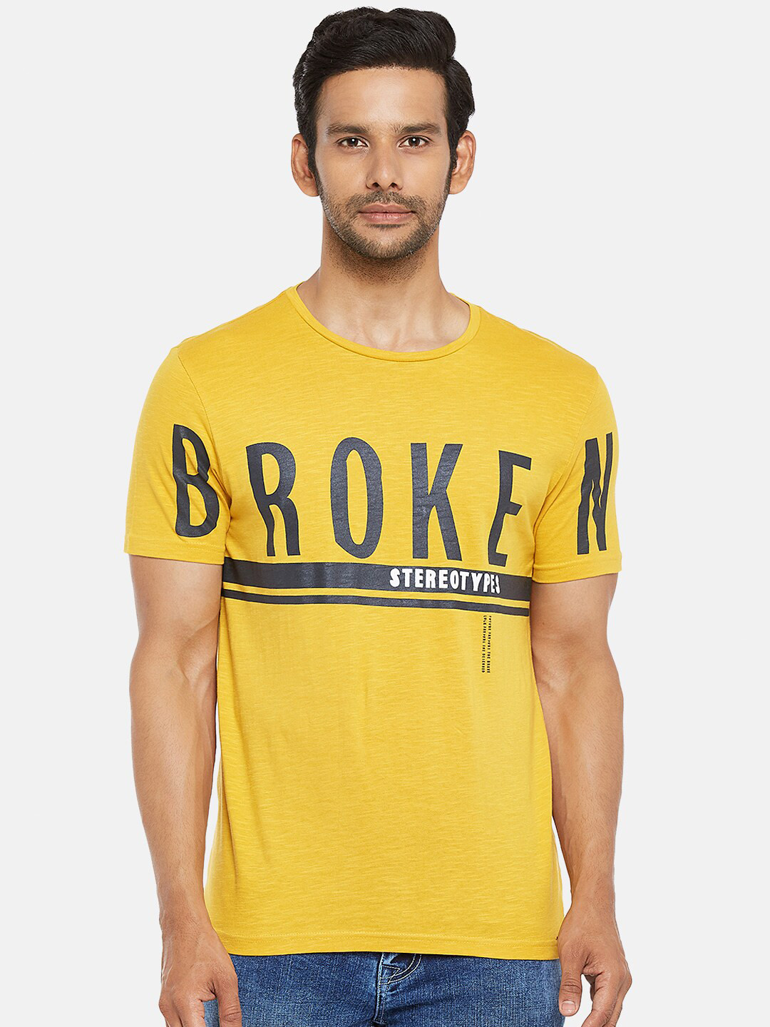

People Men Mustard Yellow Typography Printed Cotton T-shirt