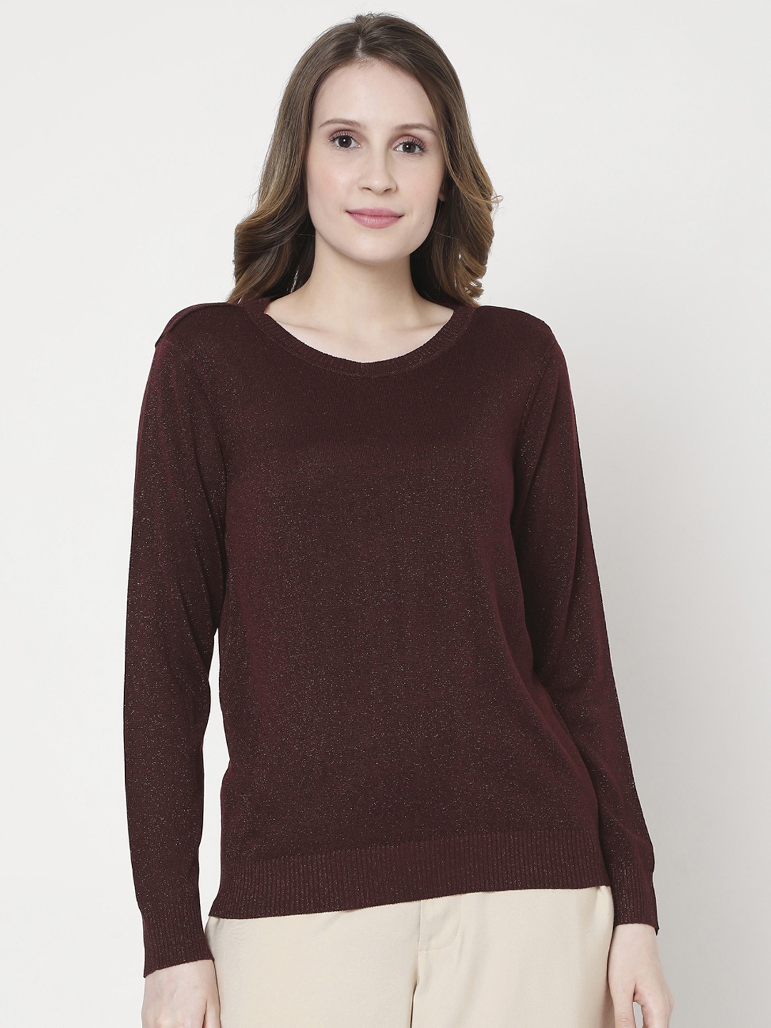 

Vero Moda Women Maroon Solid Pullover Sweater