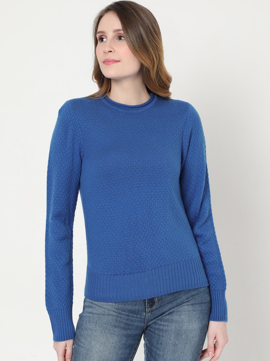

Vero Moda Women Blue Self Design Acrylic Pullover Sweater