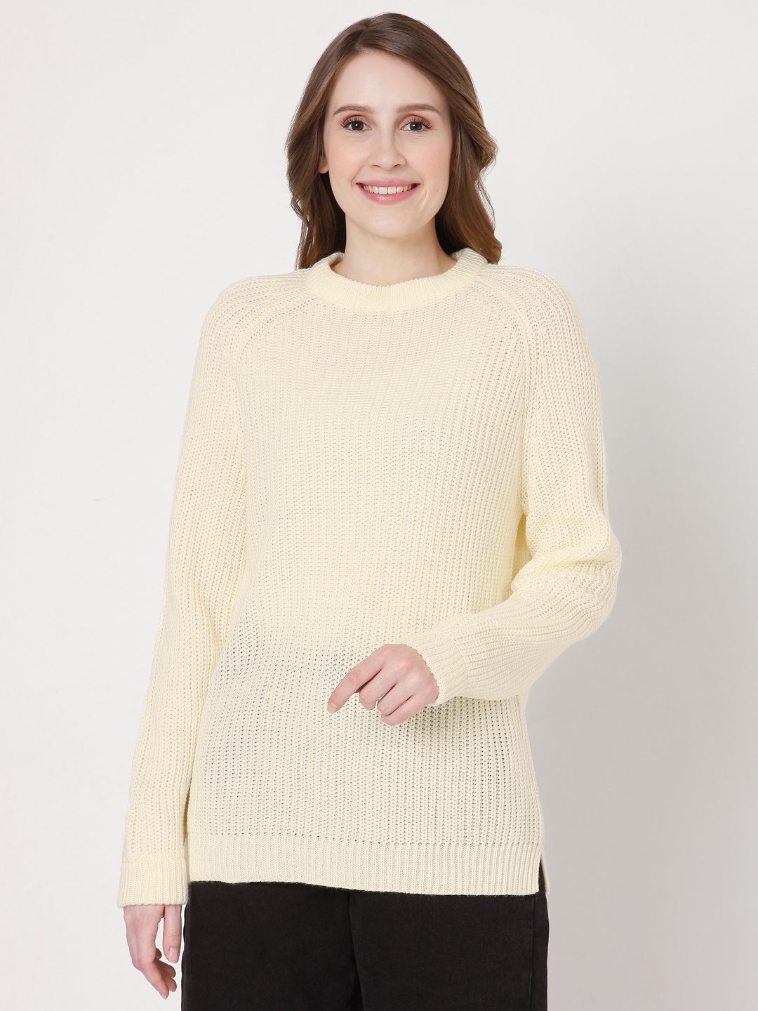 

Vero Moda Women Cream-Coloured Knitted Pullover