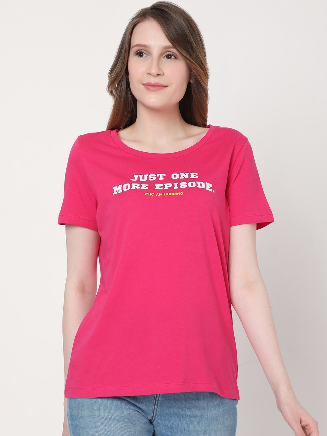 

Vero Moda Women Pink & White Printed T-shirt