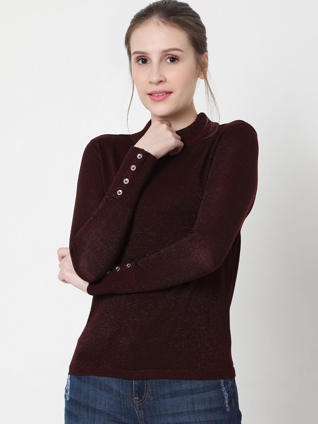 

Vero Moda Women Burgundy Shimmer Effect Pullover Sweater