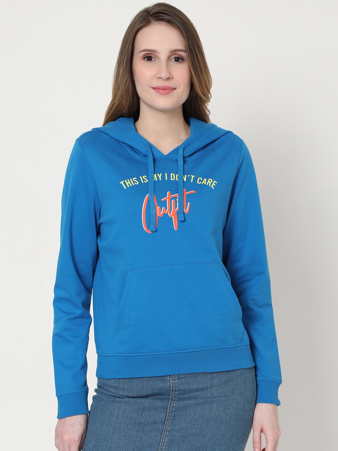 

Vero Moda Women Blue Printed Pure Cotton Hooded Pullover Sweatshirt