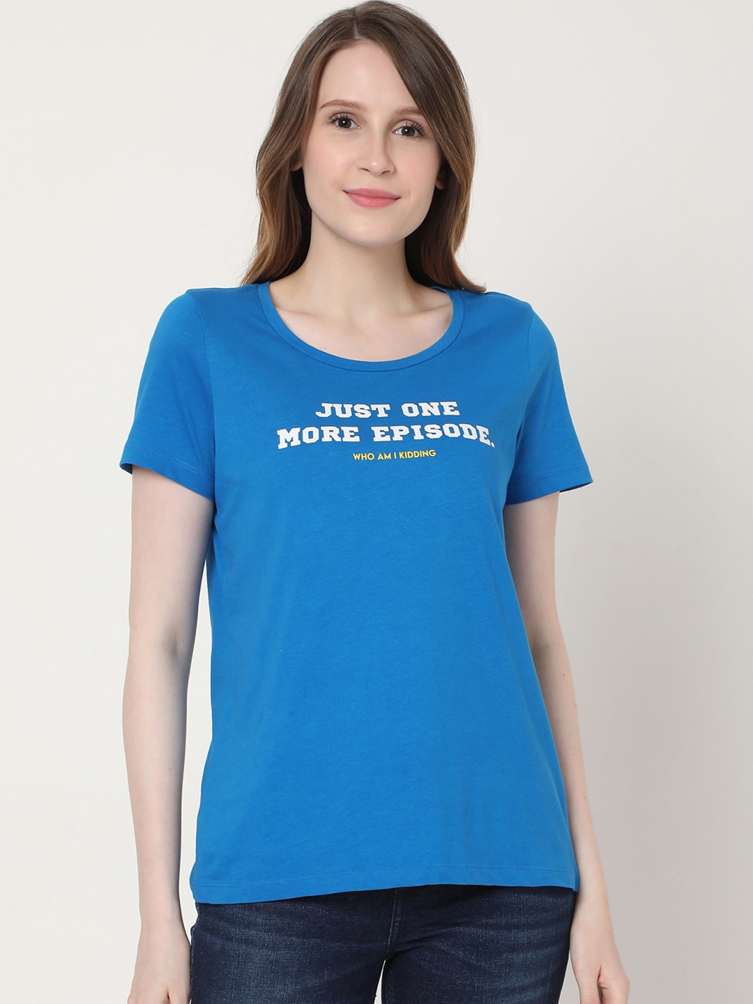 

Vero Moda Women Blue & White Printed T-shirt