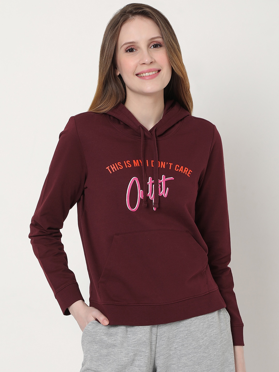 

Vero Moda Women Burgundy Printed Pure Cotton Hooded Pullover Sweatshirt