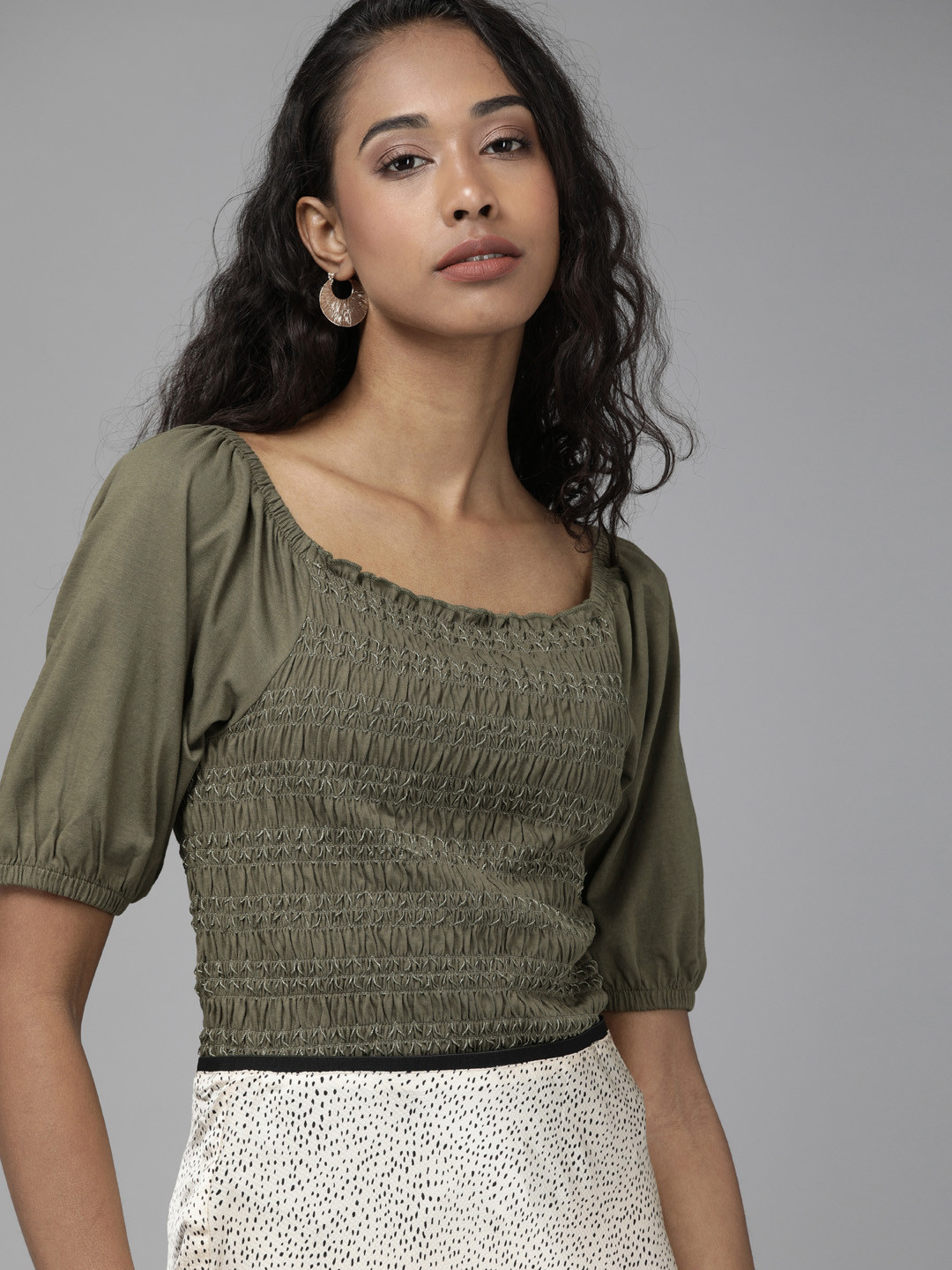 

Vero Moda Women Green Solid Pure Cotton T-shirt