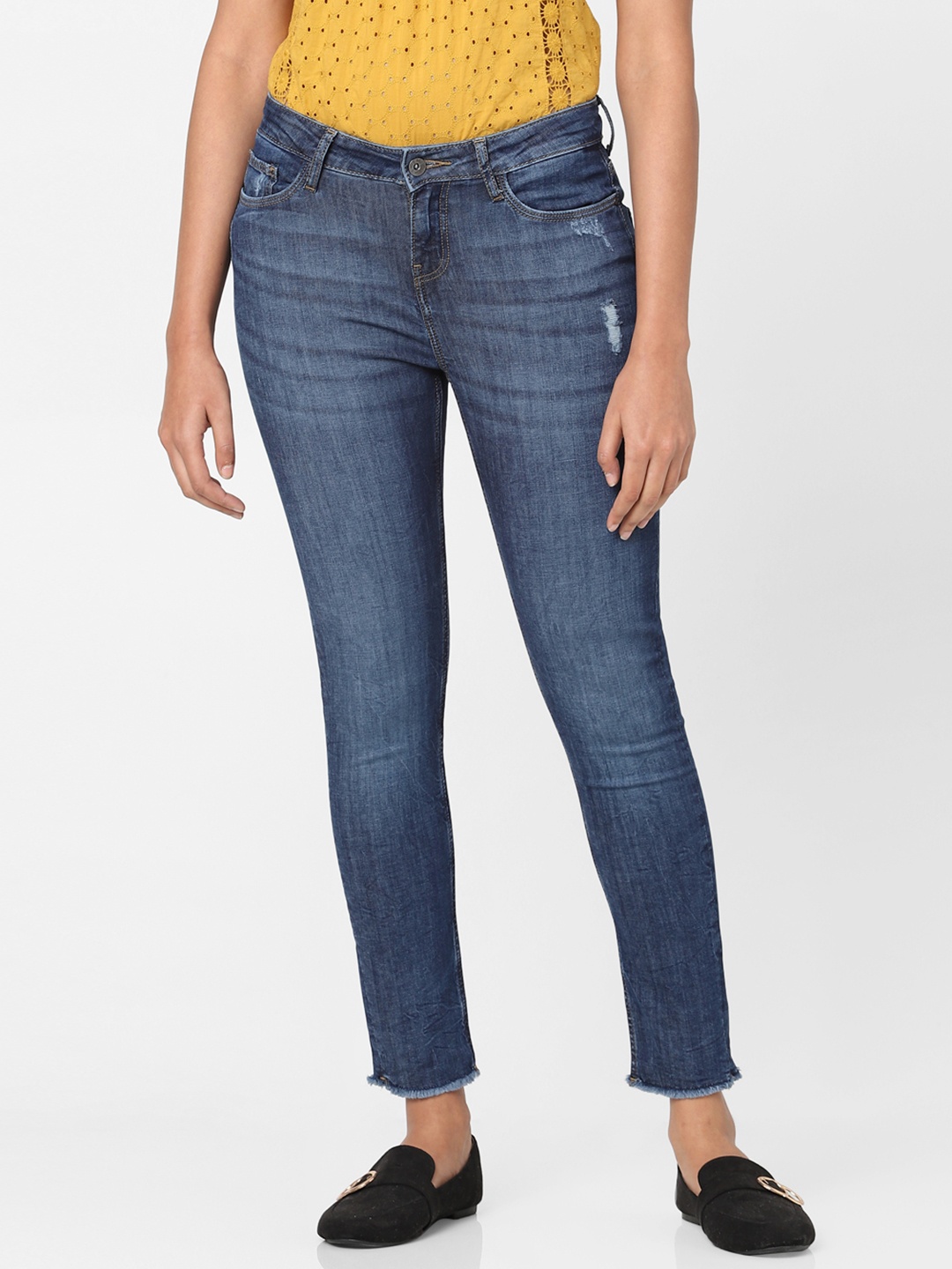 

Vero Moda Women Blue Skinny Fit Low Distress Light Fade Stretchable Jeans