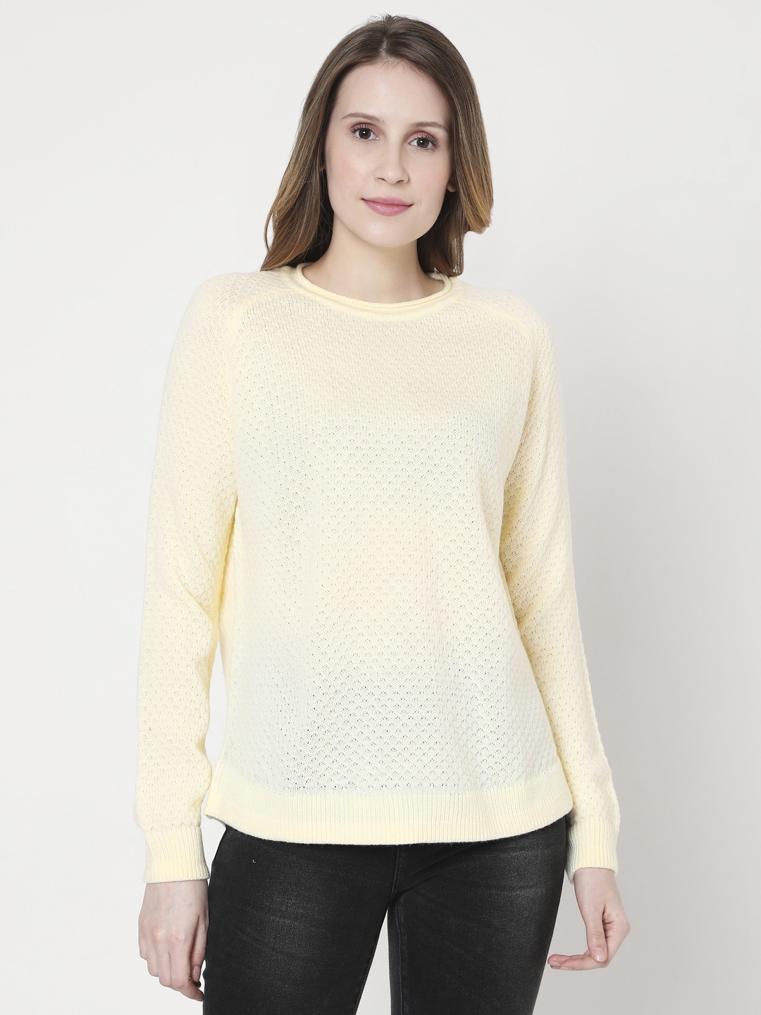 

Vero Moda Women Beige Self Design Pullover
