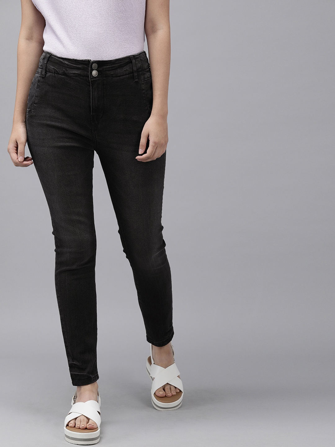 

Vero Moda Women Black Skinny Fit High-Rise Light Fade Stretchable Jeans