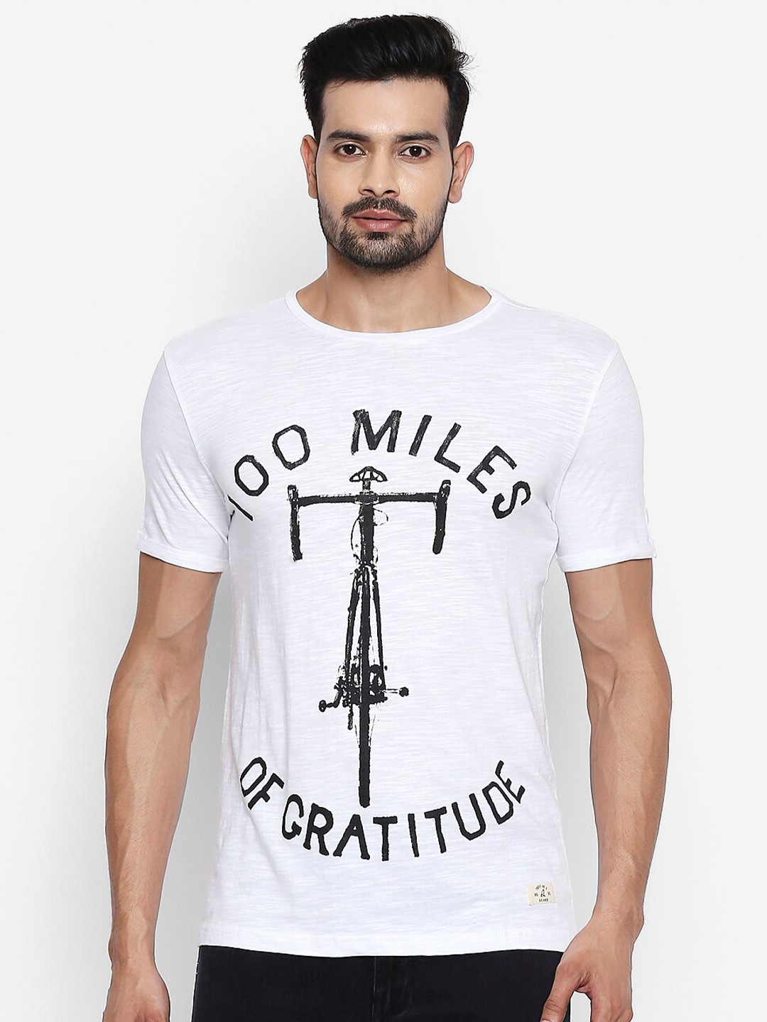 

People Men Off White & Black Printed Cotton T-shirt