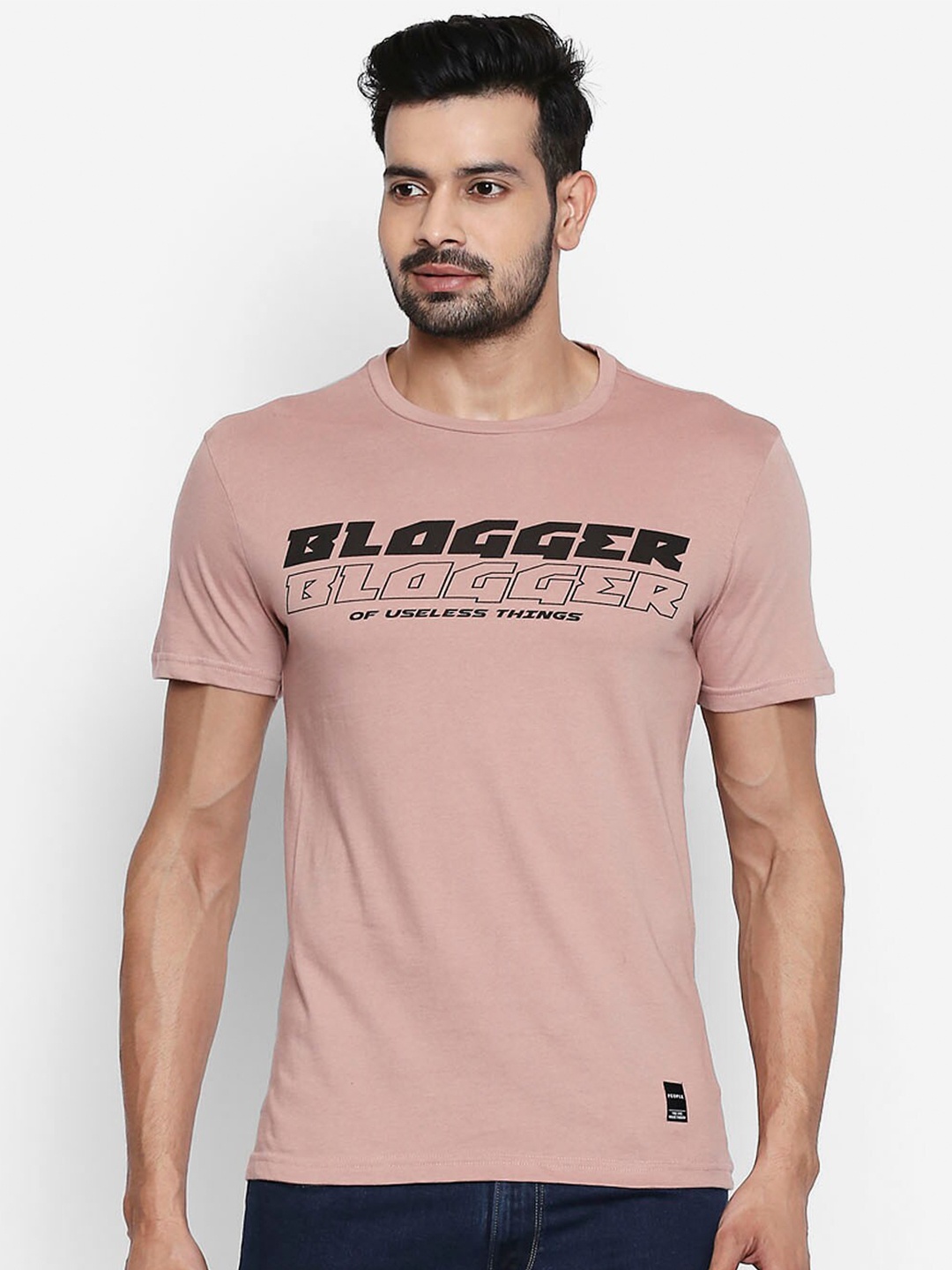 

People Men Pink Typography Printed Cotton T-shirt