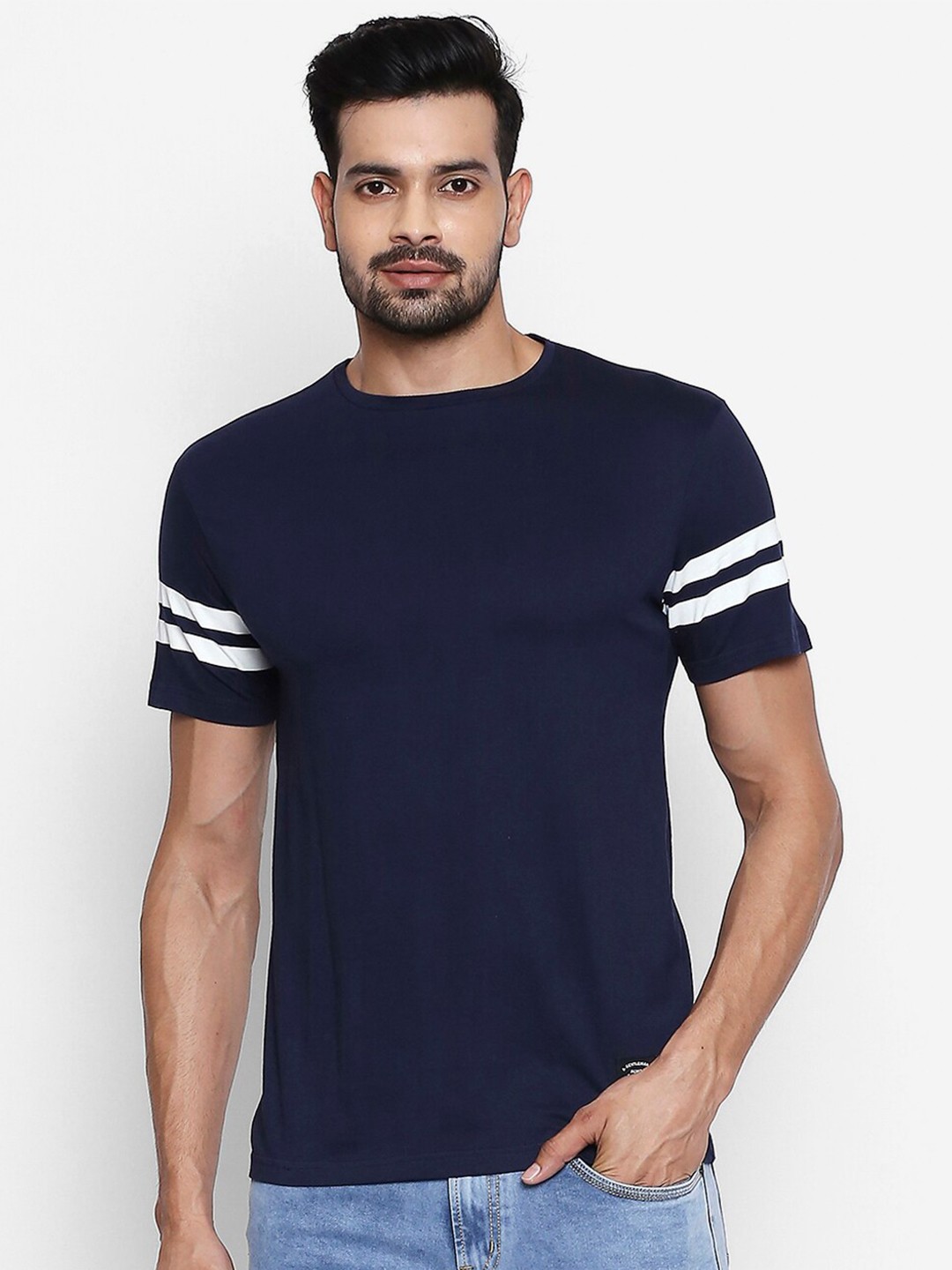 

People Men Navy Blue Pure Cotton T-shirt