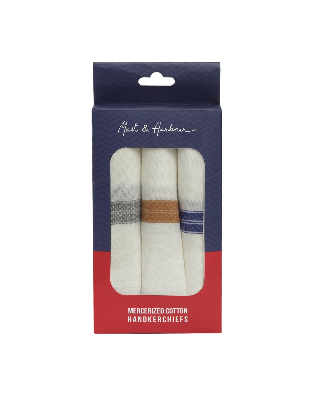 

Mast & Harbour Men Set of 3 White Cotton Solid Handkerchiefs with Striped Detail
