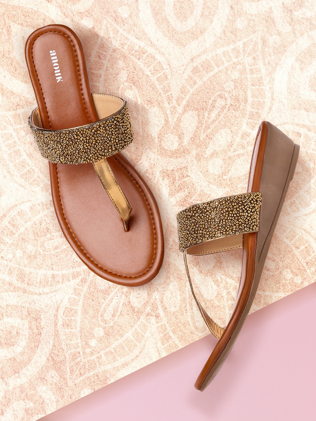 

Anouk Gold-Toned Beaded Wedges